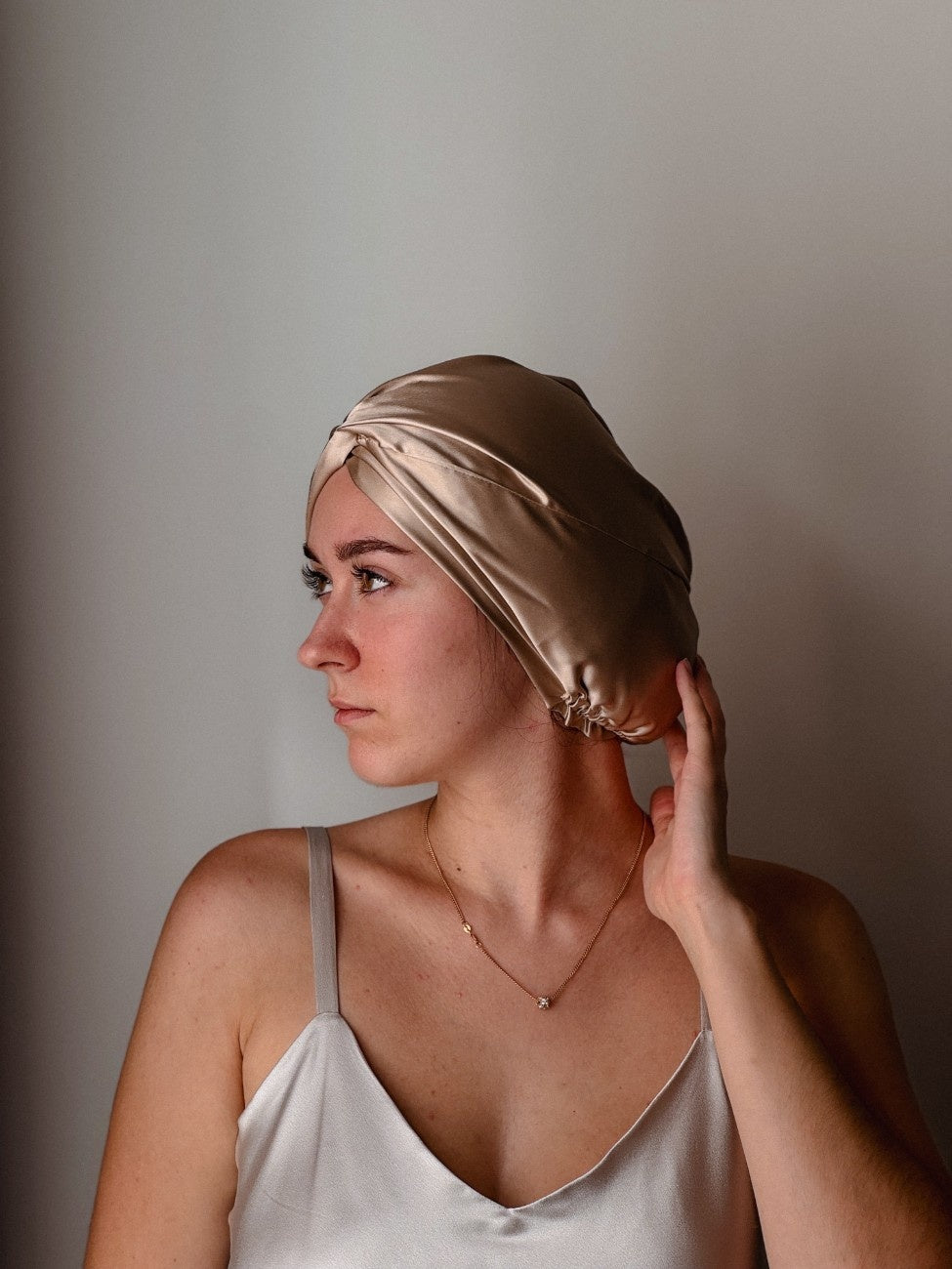 caramel color silk bonnet for women