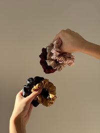 medium size natural silk hair ties in matching colors