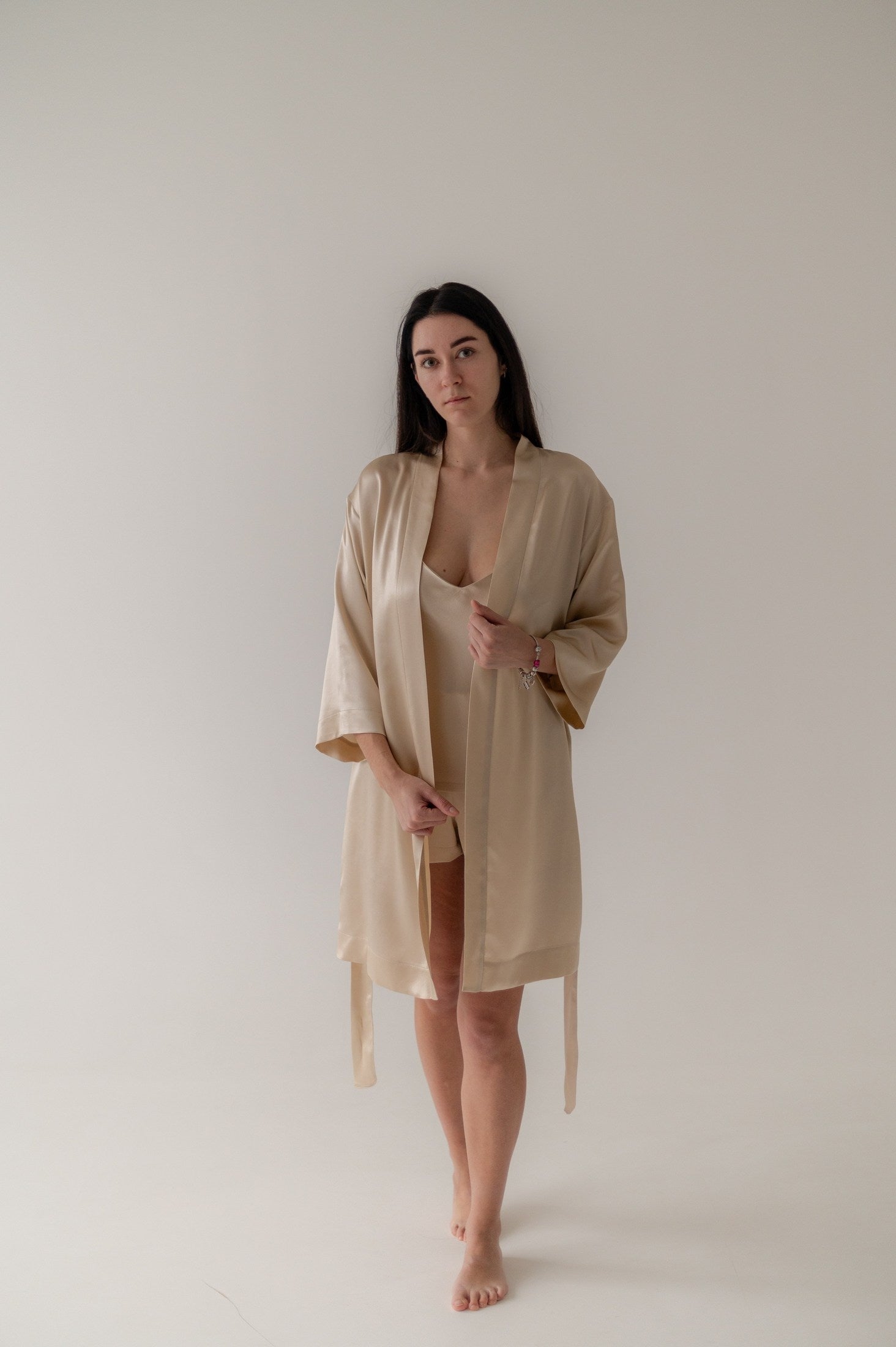 25 Momme Mulberry Silk Robe - Golden Champagne