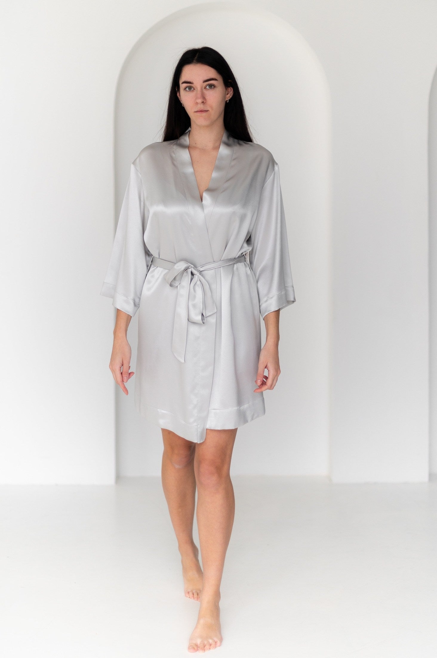 25 Momme Mulberry Silk Robe - Stardust Silver