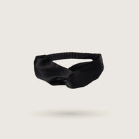 Casual twisted knot silk headband in Midnight Black, 100% mulberry silk, 23 momme, OEKO-TEX certified – SilkWide