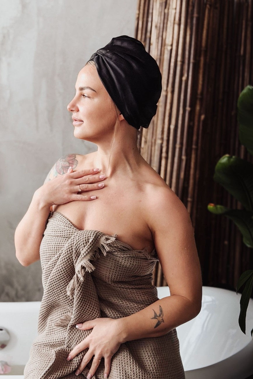 Шелковая шапочка для сна - Черный