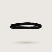 Minimal thin elastic silk headband in Midnight Black, 100% mulberry silk, 23 momme, OEKO-TEX certified – SilkWide