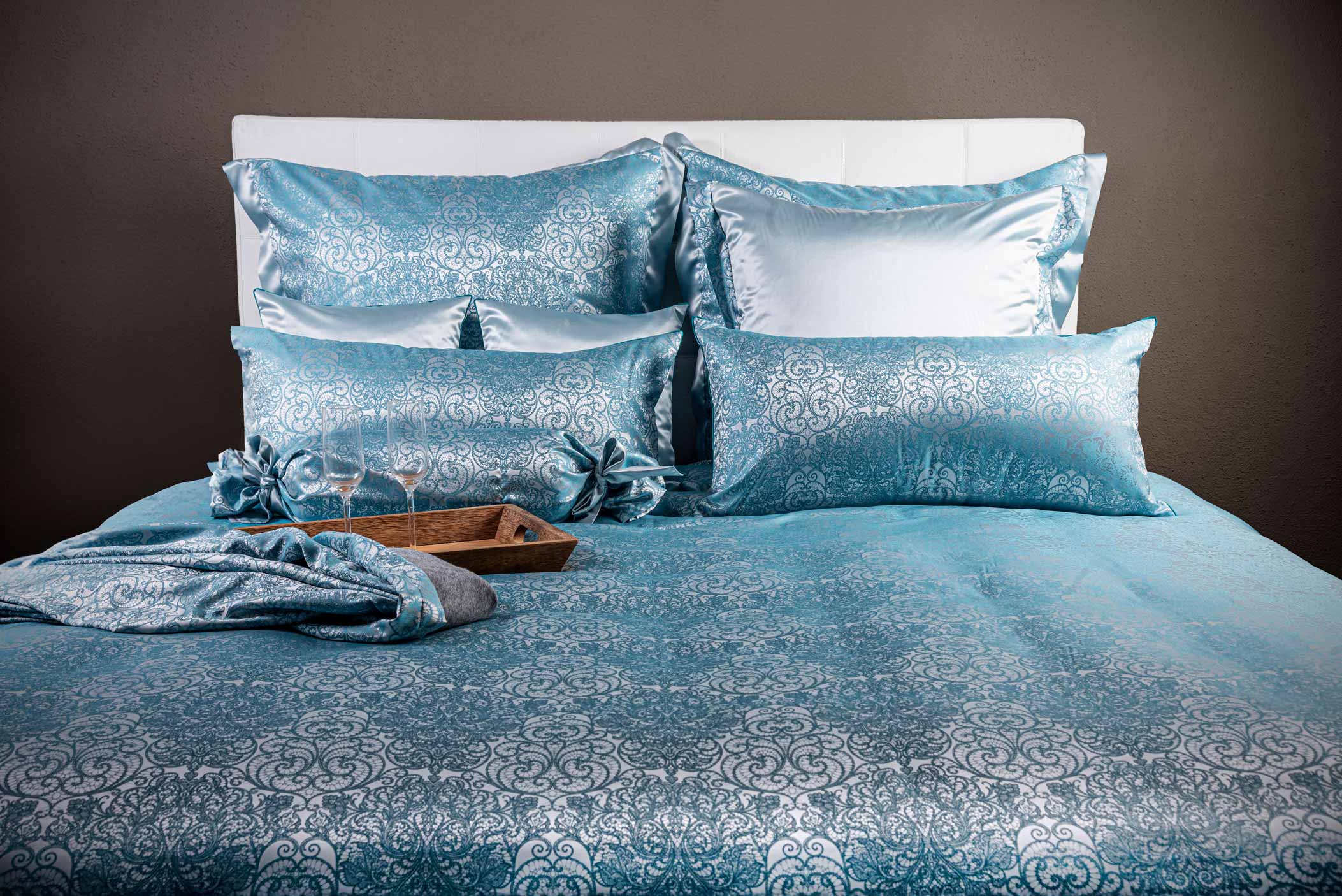 Jacquard Silk Duvet Cover Set - Orient Blue