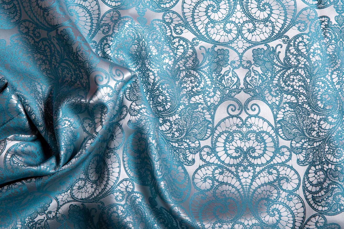 Jacquard Silk Duvet Cover Set - Orient Blue