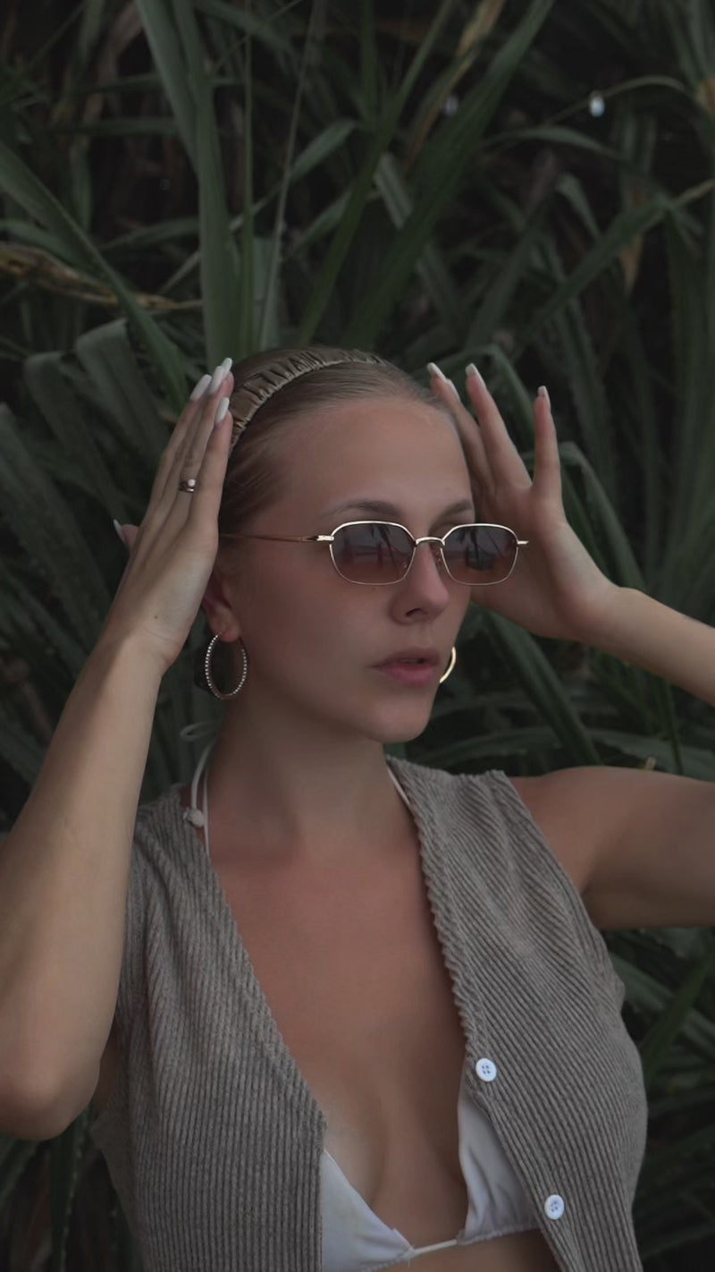 mulberry silk headband in desert dune color available now