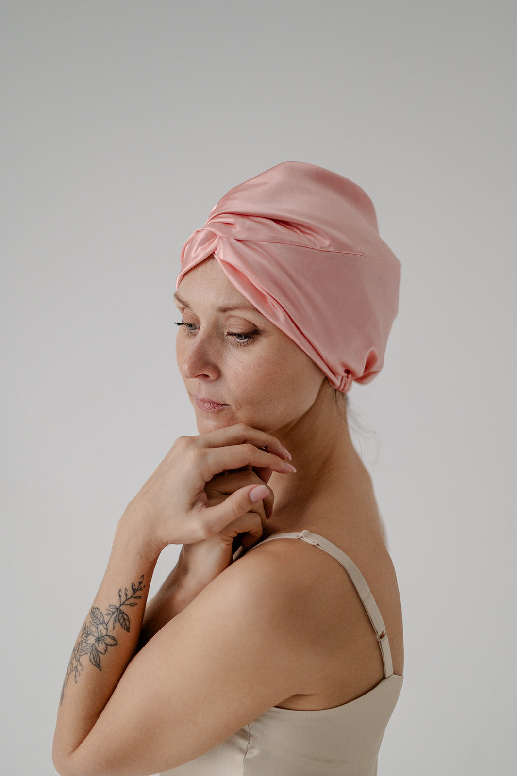 silk bonnet turban hair cap women double sided, pure mulberry silk bonnett pink