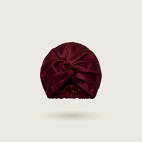 Twisted turban silk bonnet in Bordeaux for sleeping, double-layer 100% mulberry silk, 23 momme, OEKO-TEX certified – SilkWide