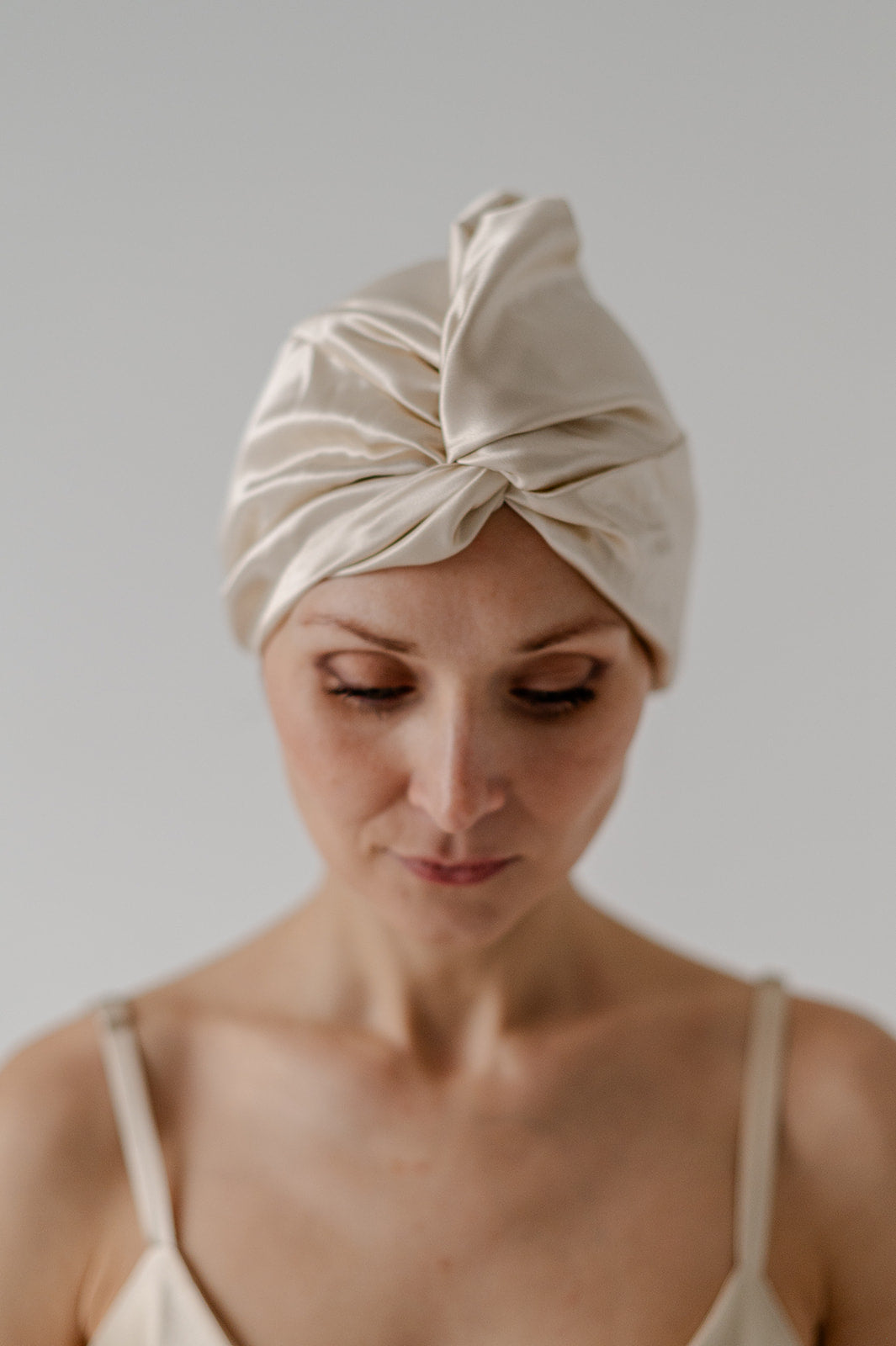 silk bonnet turban hair cap women double sided, pure mulberry silk bonnett golden champagne