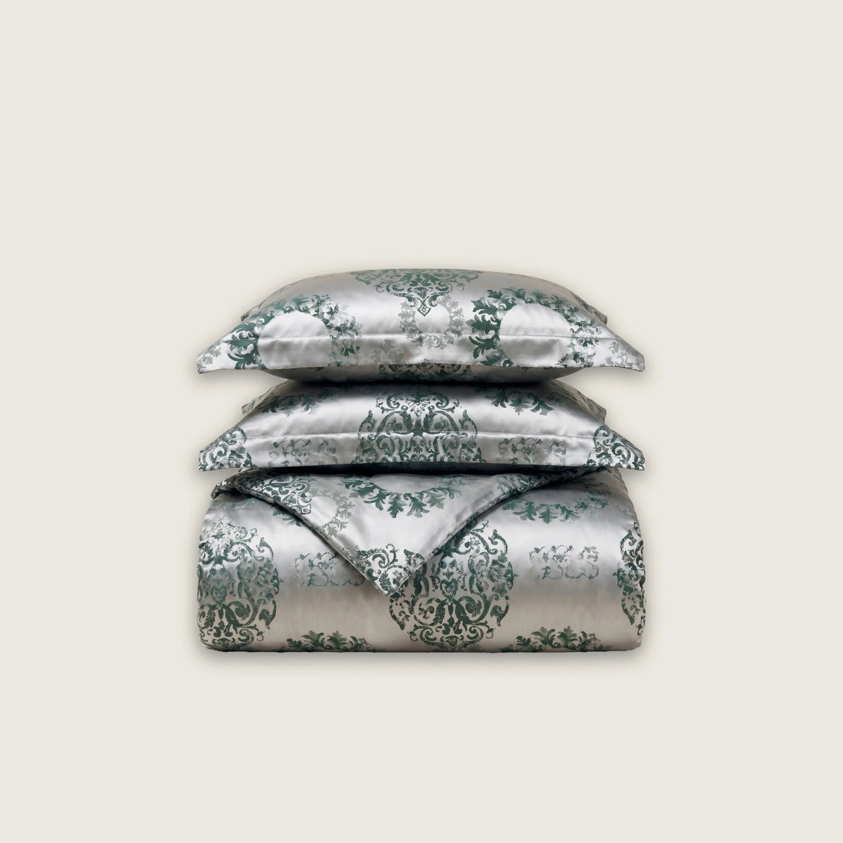 Jacquard silk duvet cover set Belmonte Pinie with two pillowcases, 100% silk, 28 momme, OEKO-TEX certified, made in Germany – SilkWide
