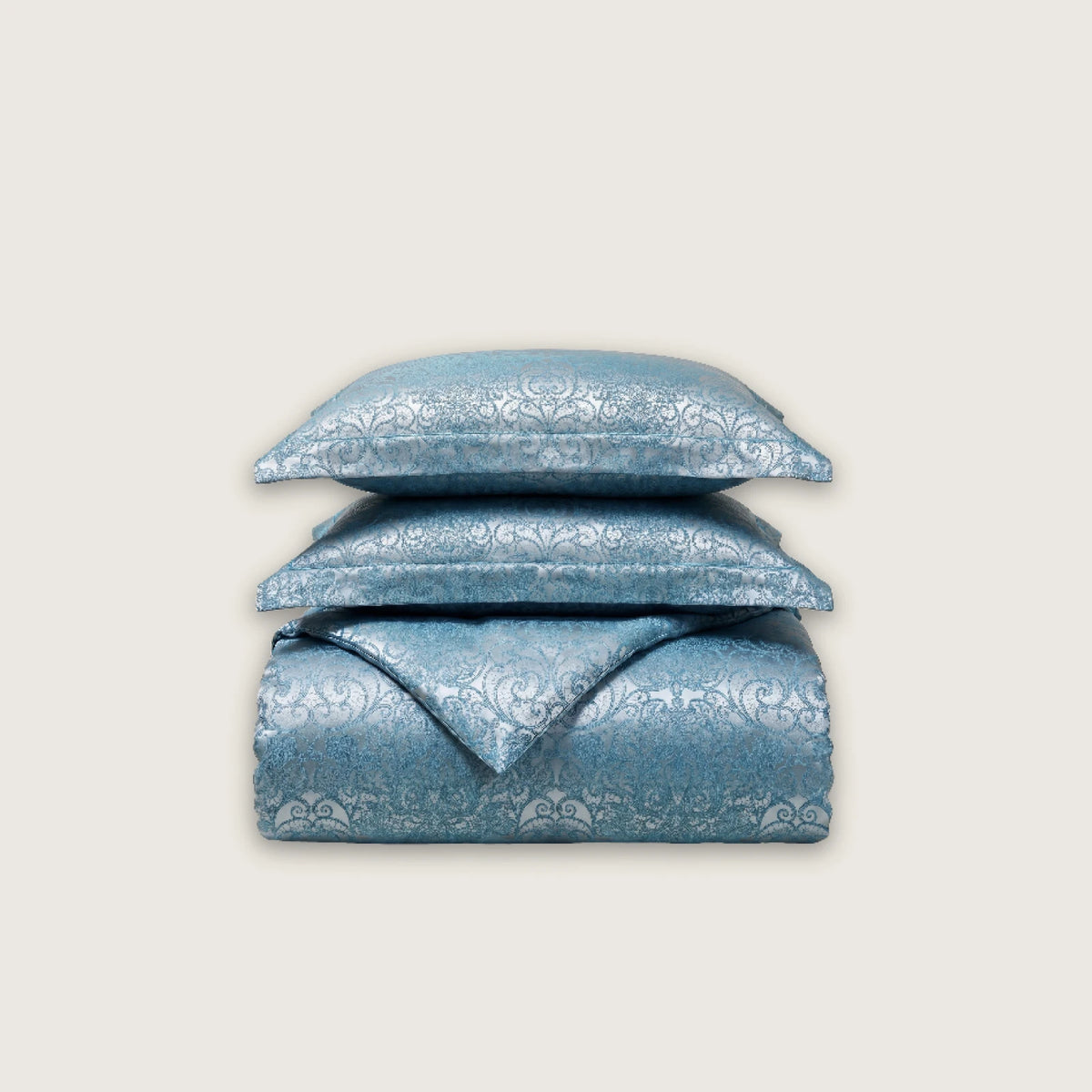 Jacquard silk duvet cover set Orient Blue with two pillowcases, 100% silk, 28 momme, OEKO-TEX certified, made in Germany – SilkWide