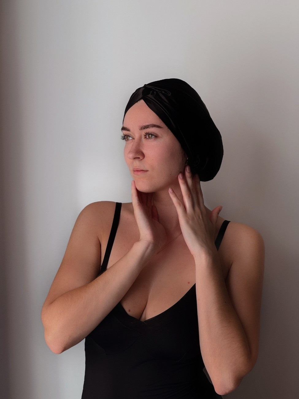 black silk sleep bonnet for women