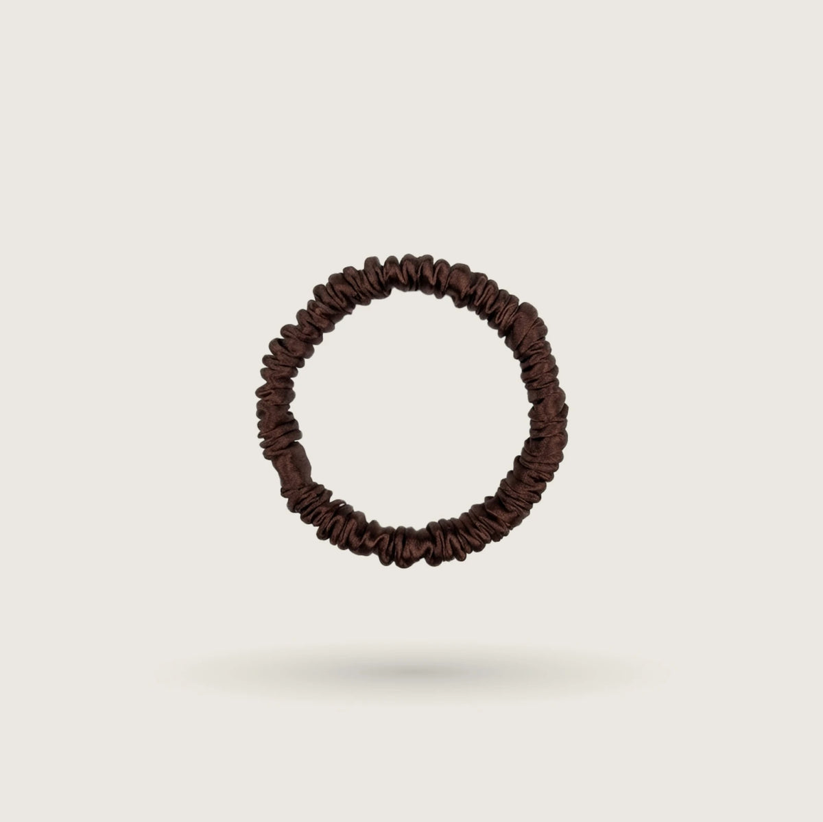 Small skinny Choco Brown silk scrunchie, 1 cm wide, 100% mulberry silk, 23 momme, gentle hold without creases – SilkWide