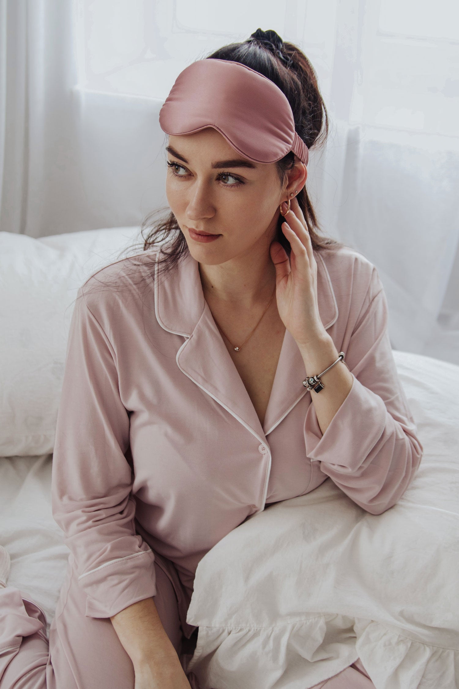 Шелковая ночная маска для защиты ресниц - Старо-розовый